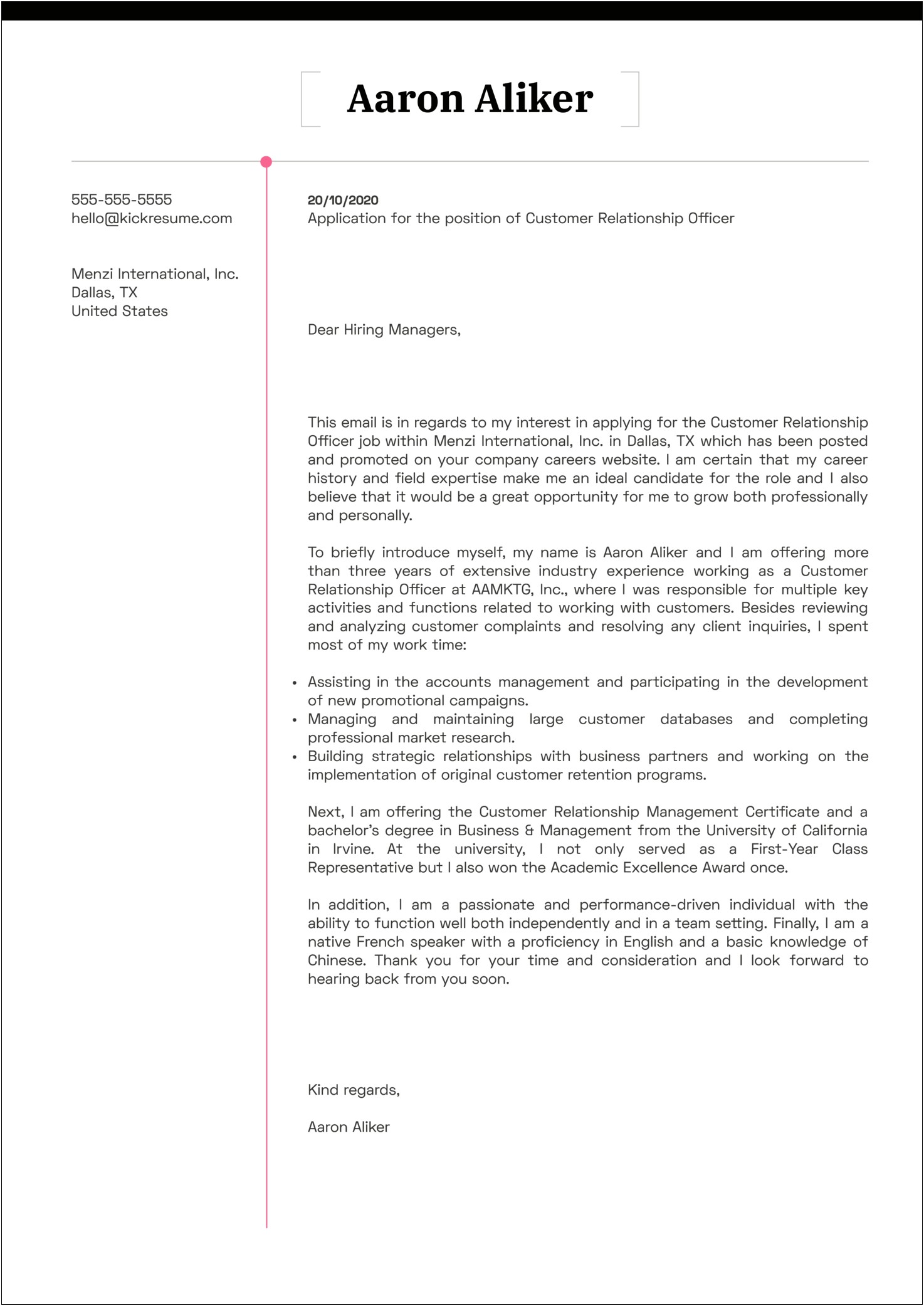 Customer Service Officer Cover Letter Template