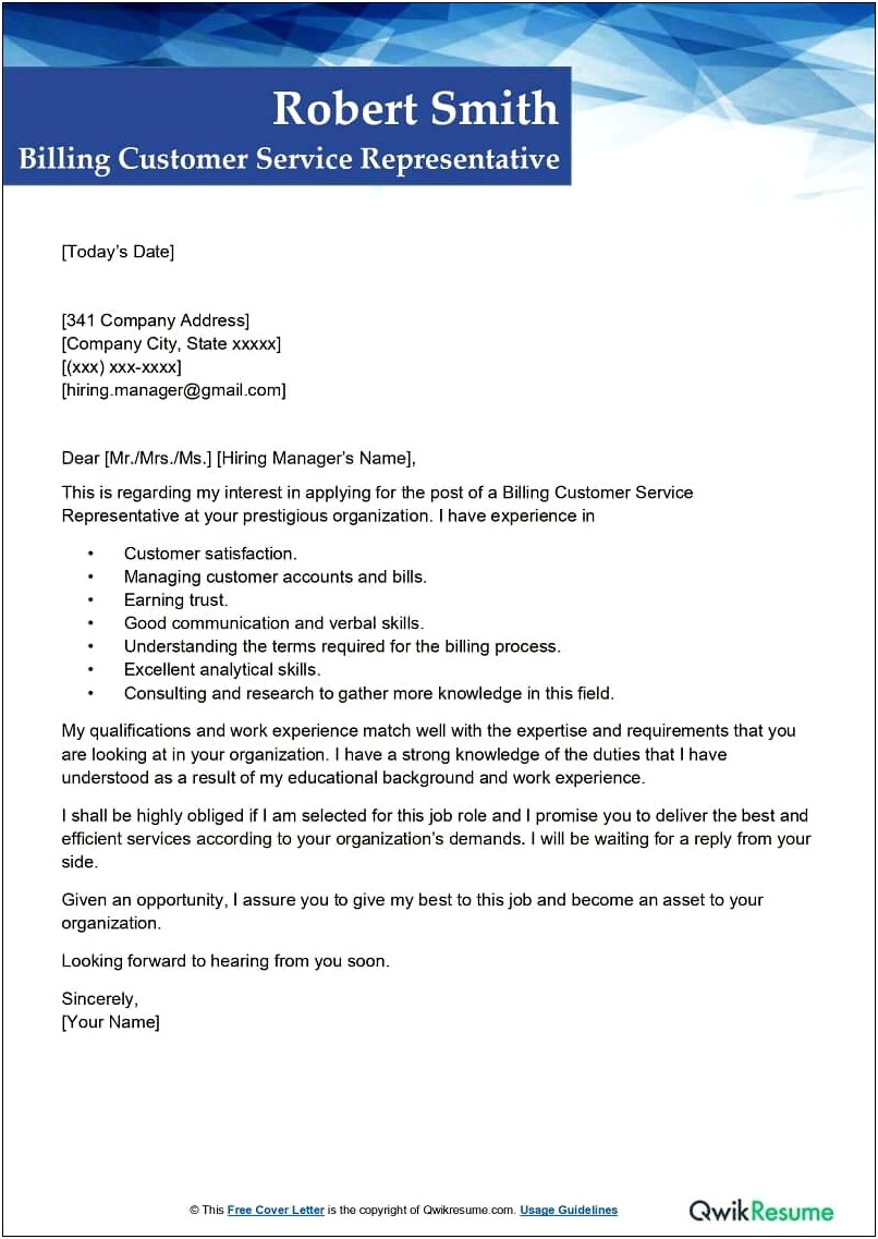 Customer Service Rep Cover Letter Template