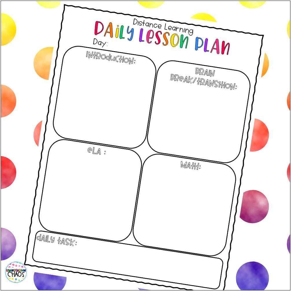 Daily Lesson Plan For Preschool Template