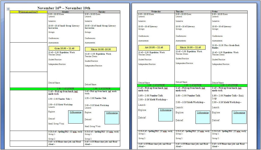 Daily Lesson Plan Template For Elementary All Subjects