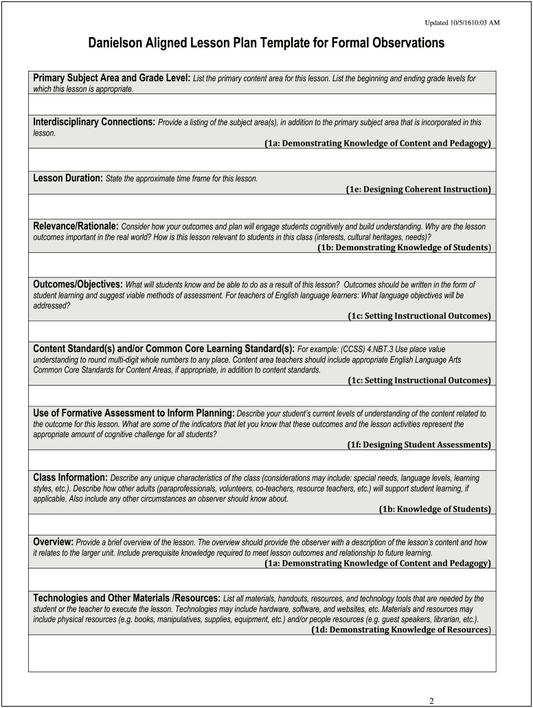 Daily Lesson Plan Template Special Education