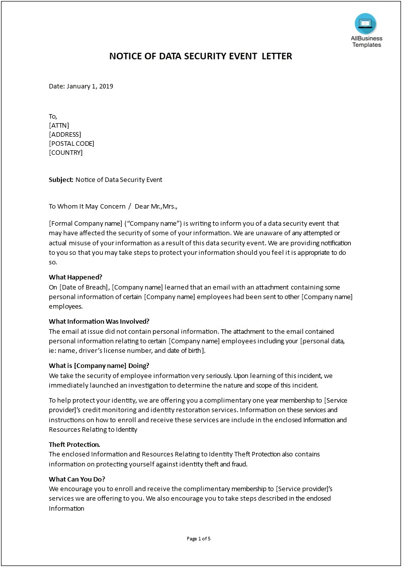 Data Breach Notification Letter Template Uk