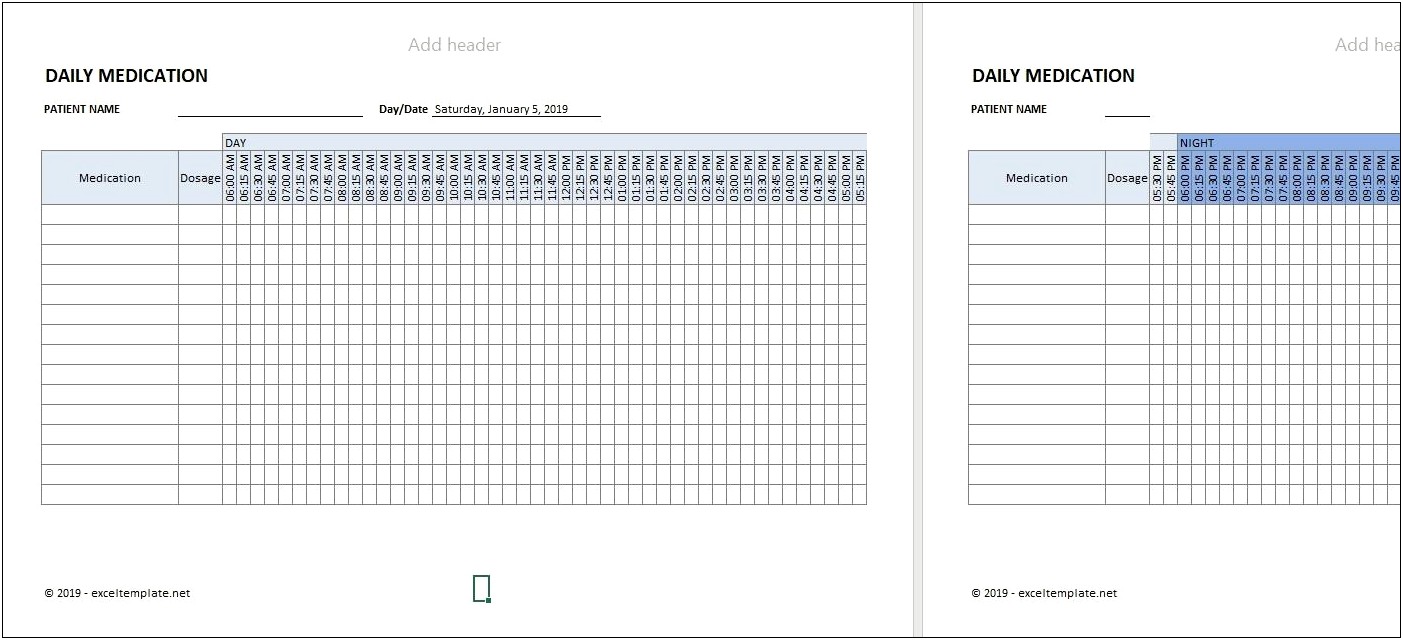 Day And Night Plan Excel Template