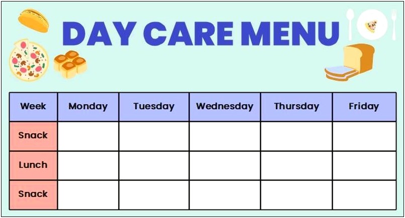 Daycare Meal Plan Template In And Out