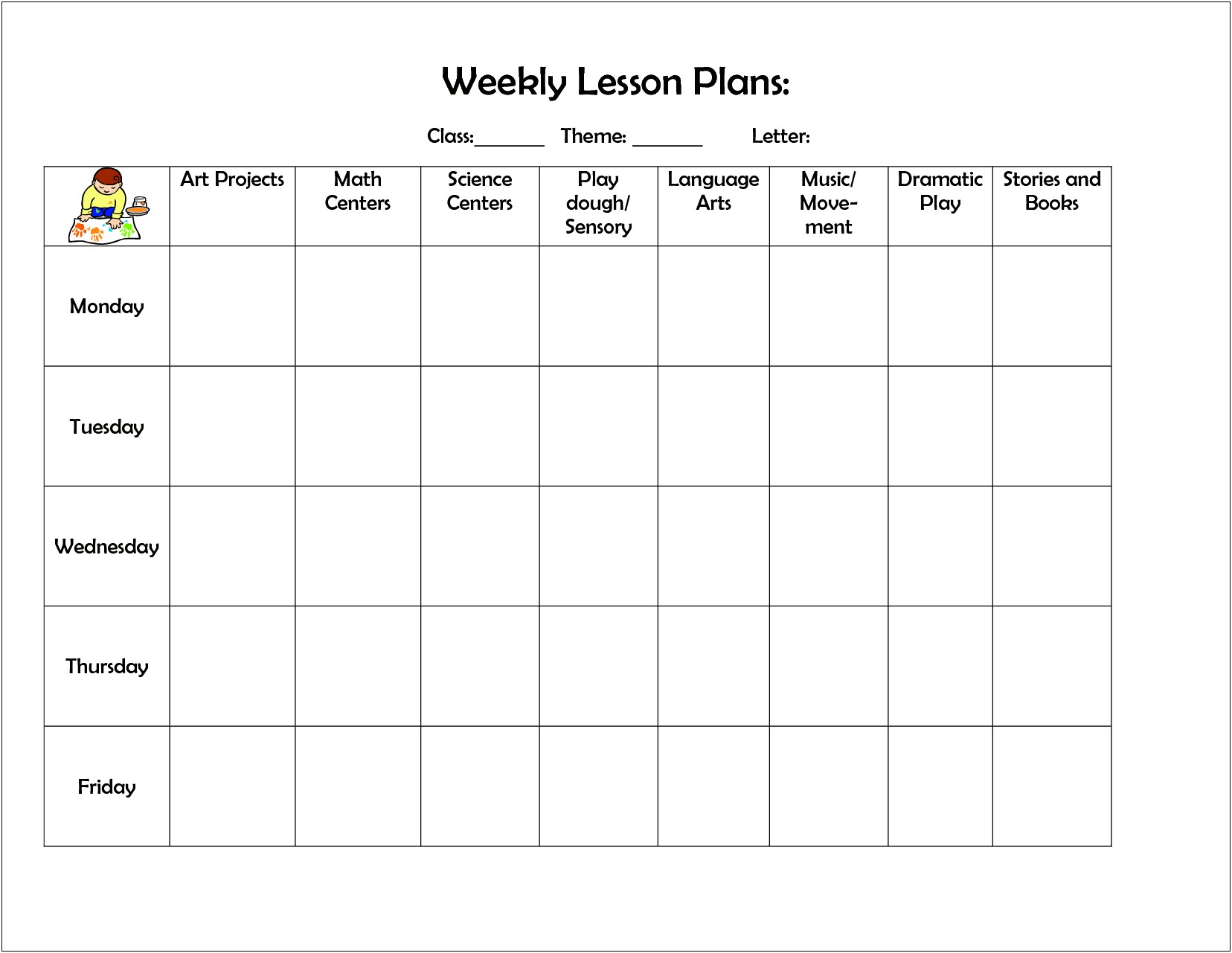 Daycare Toddler Weekly Lesson Plan Template