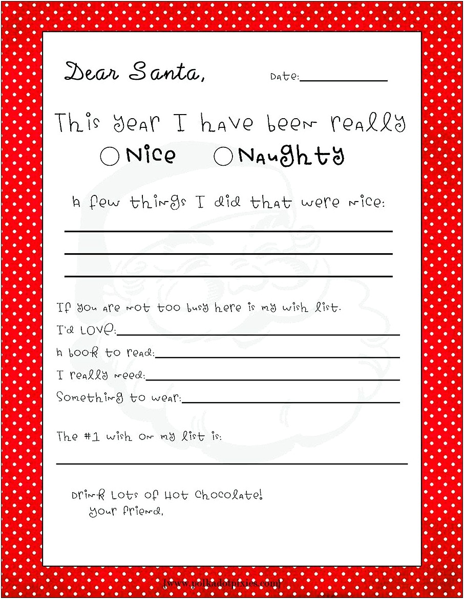 Dear Santa Letter Template Black And White