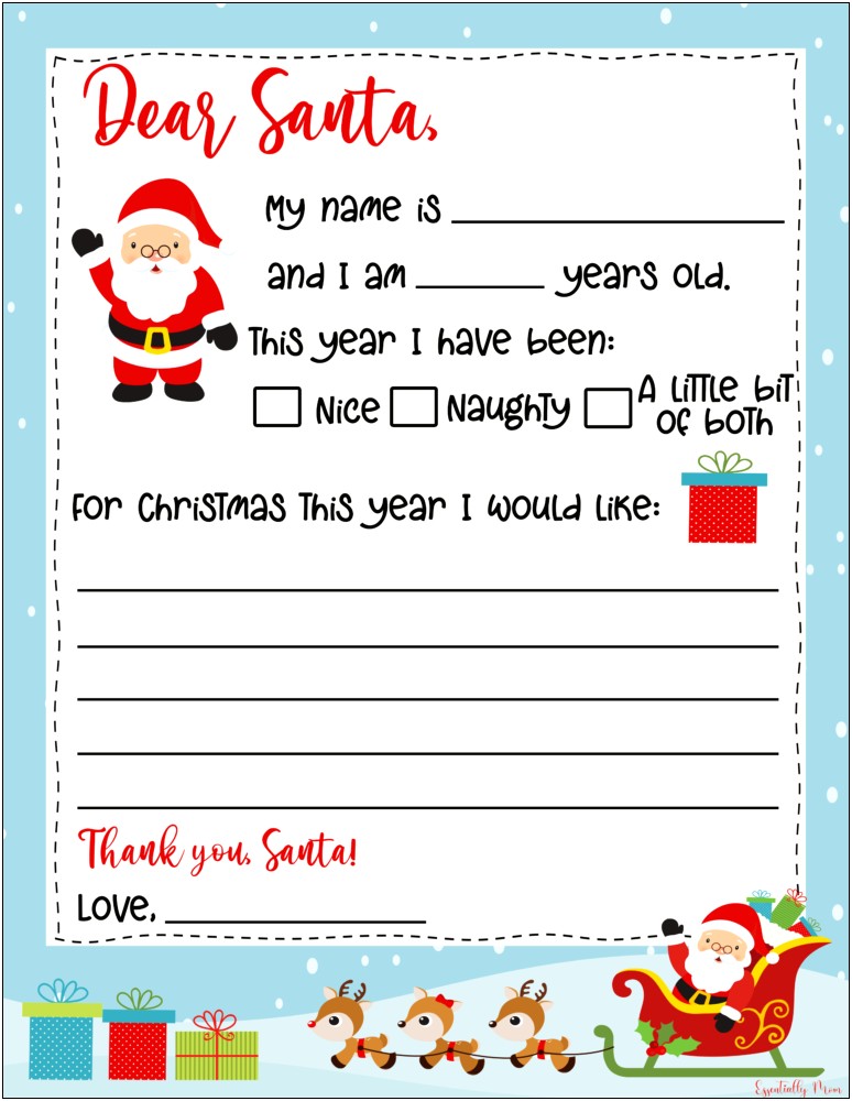 Dear Santa Letter Template For Kindergarten