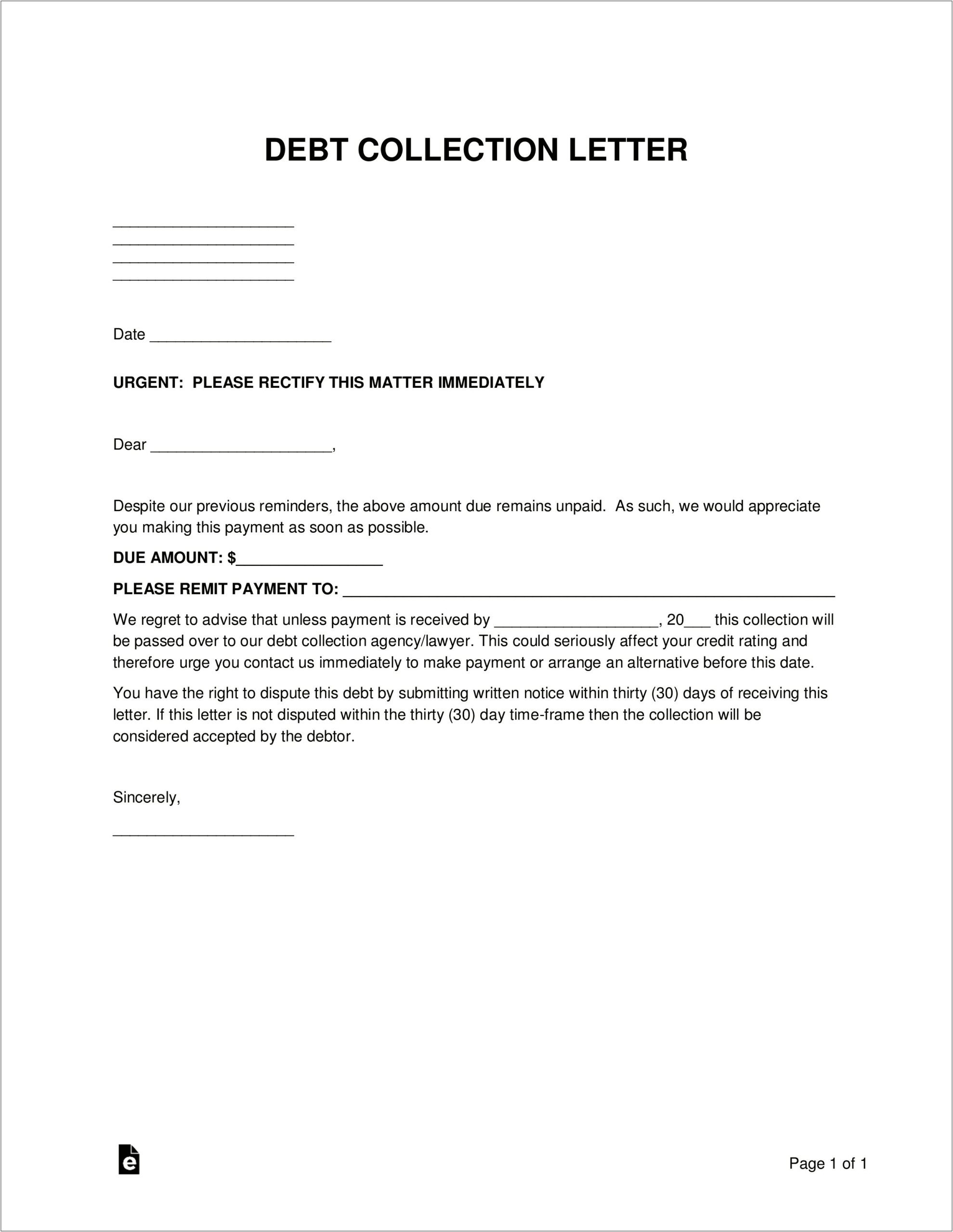 Debt Collector Debt Collection Letter Template