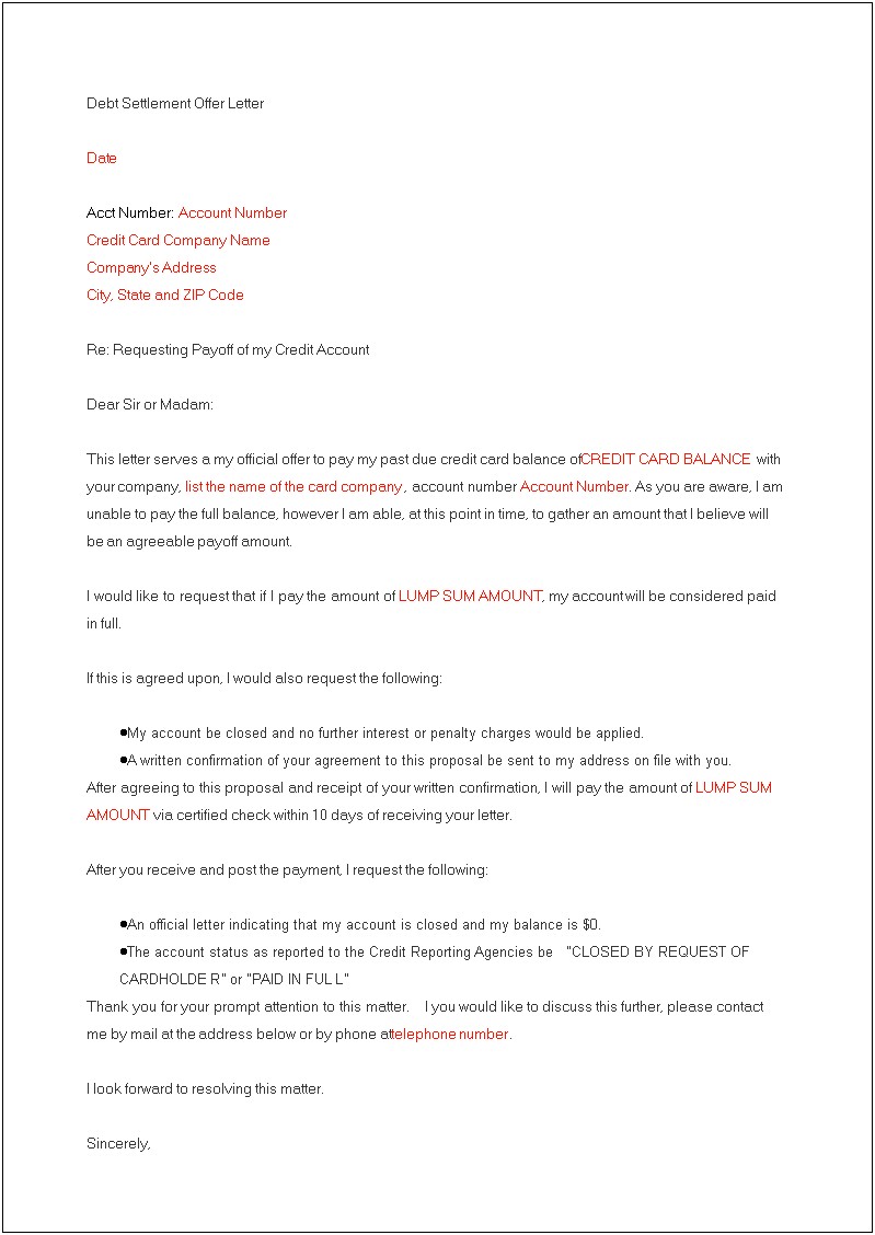 Debt Settlement Offer Letter Template Uk