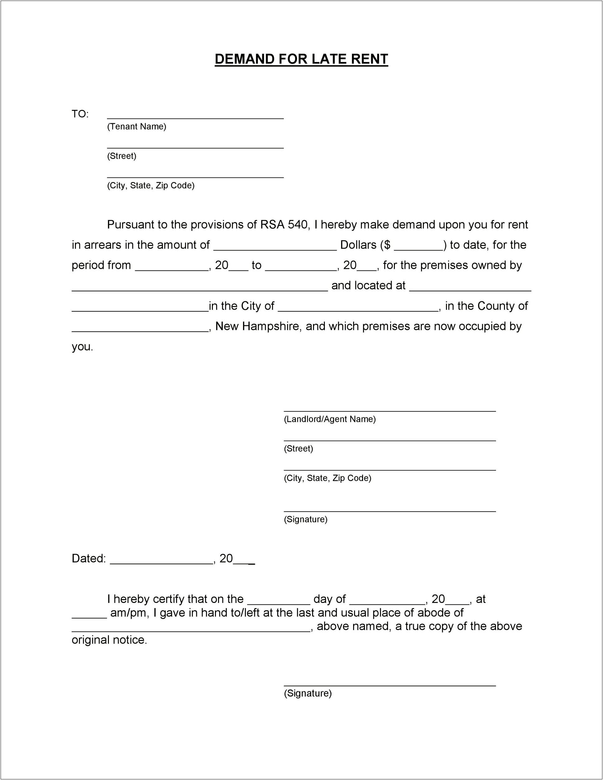 Demand For Rent Payment Letter Template California