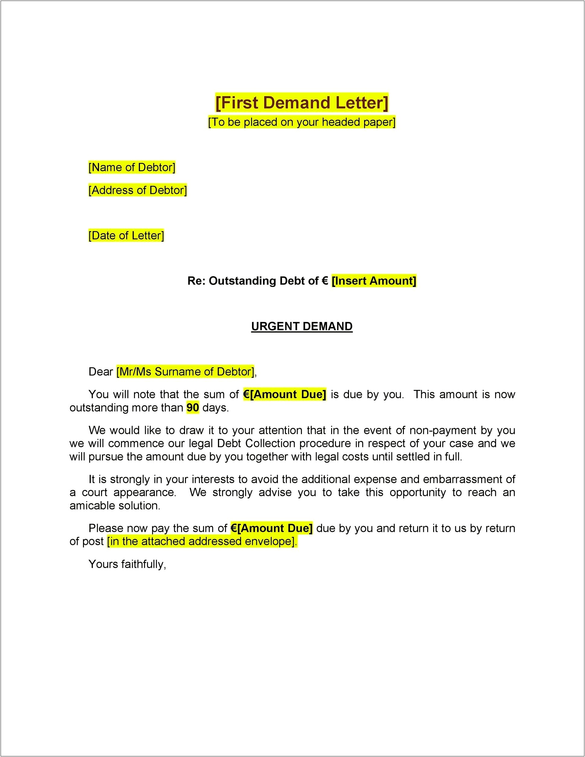 Demand Letter Template For Money Owed Texas