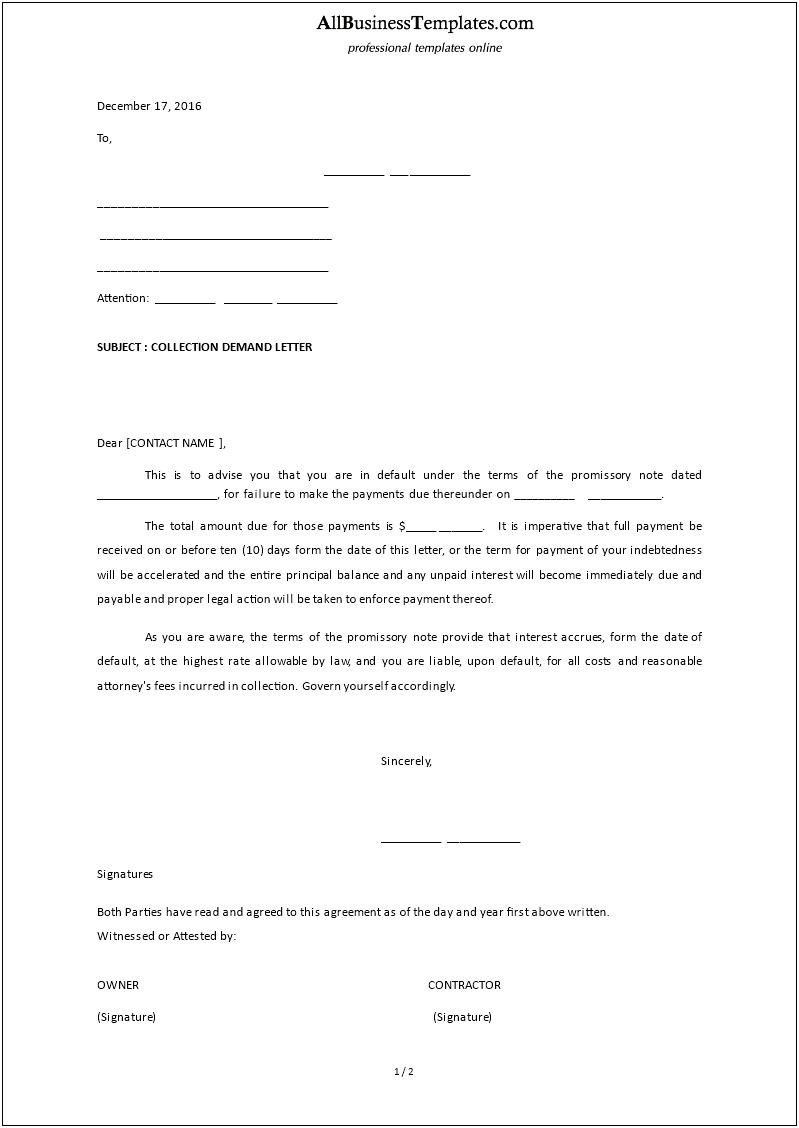 Demand Letter Template For Money Owed