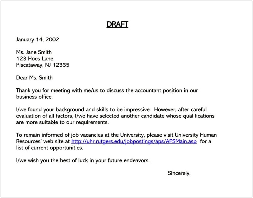 Denial Of Employme T Letter Template