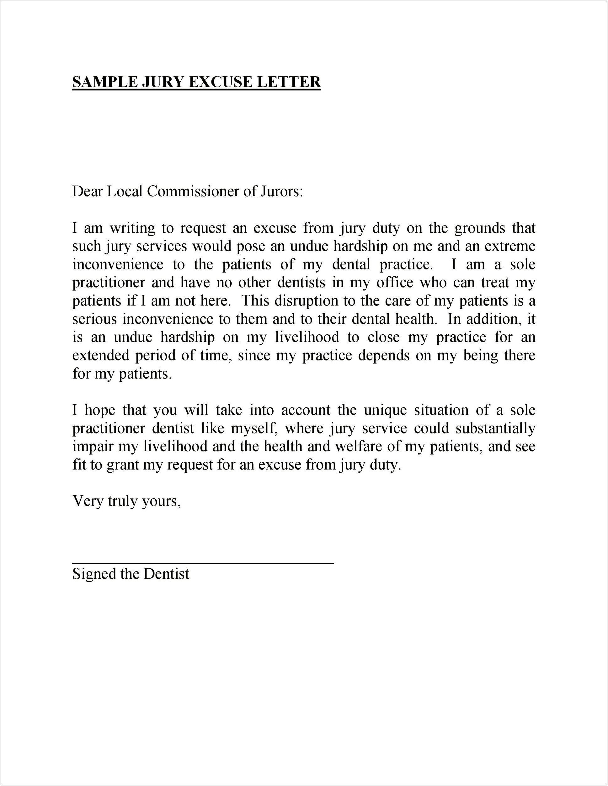 Dental Excuse Letter For Work Template