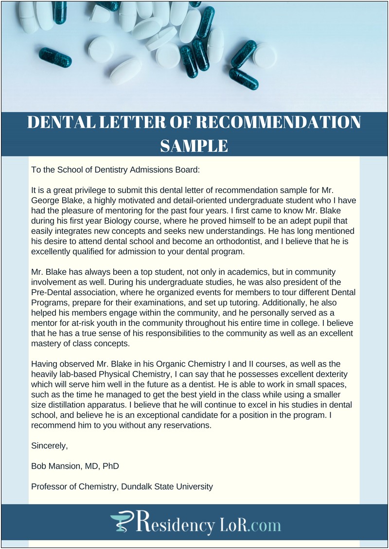 Dental Hygiene Letter Of Recommendation Template