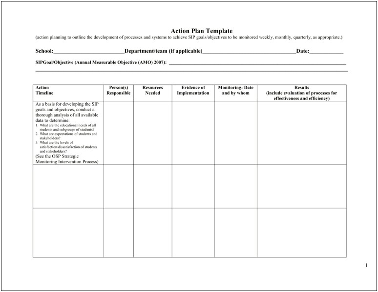 Department Process Corrective Action Plan Template