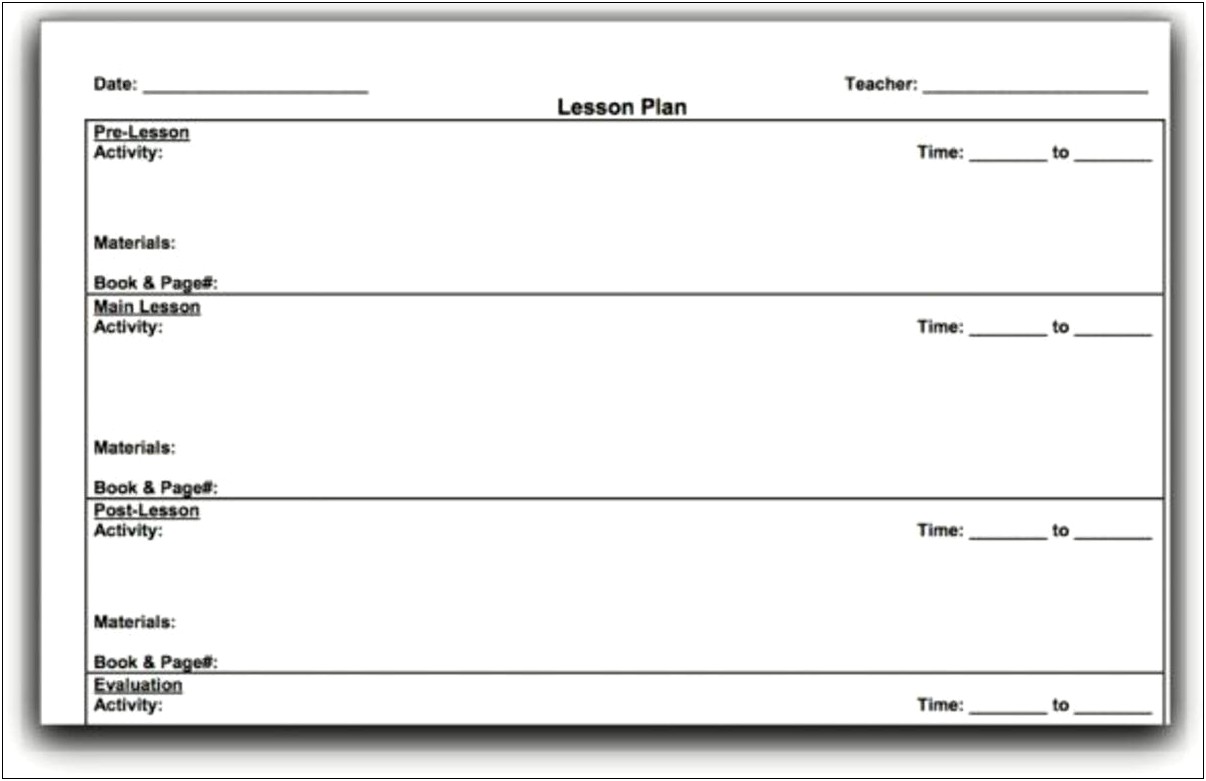 Depd Blank Daily Lesson Plan Template