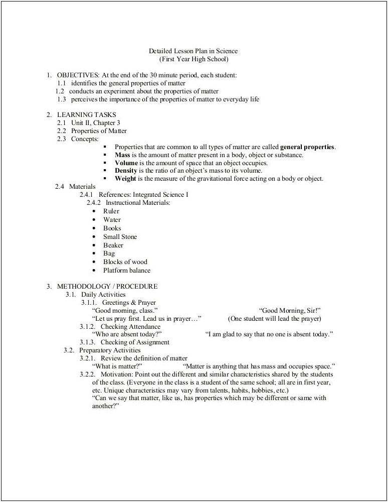 Detailed Lesson Plan Template High School