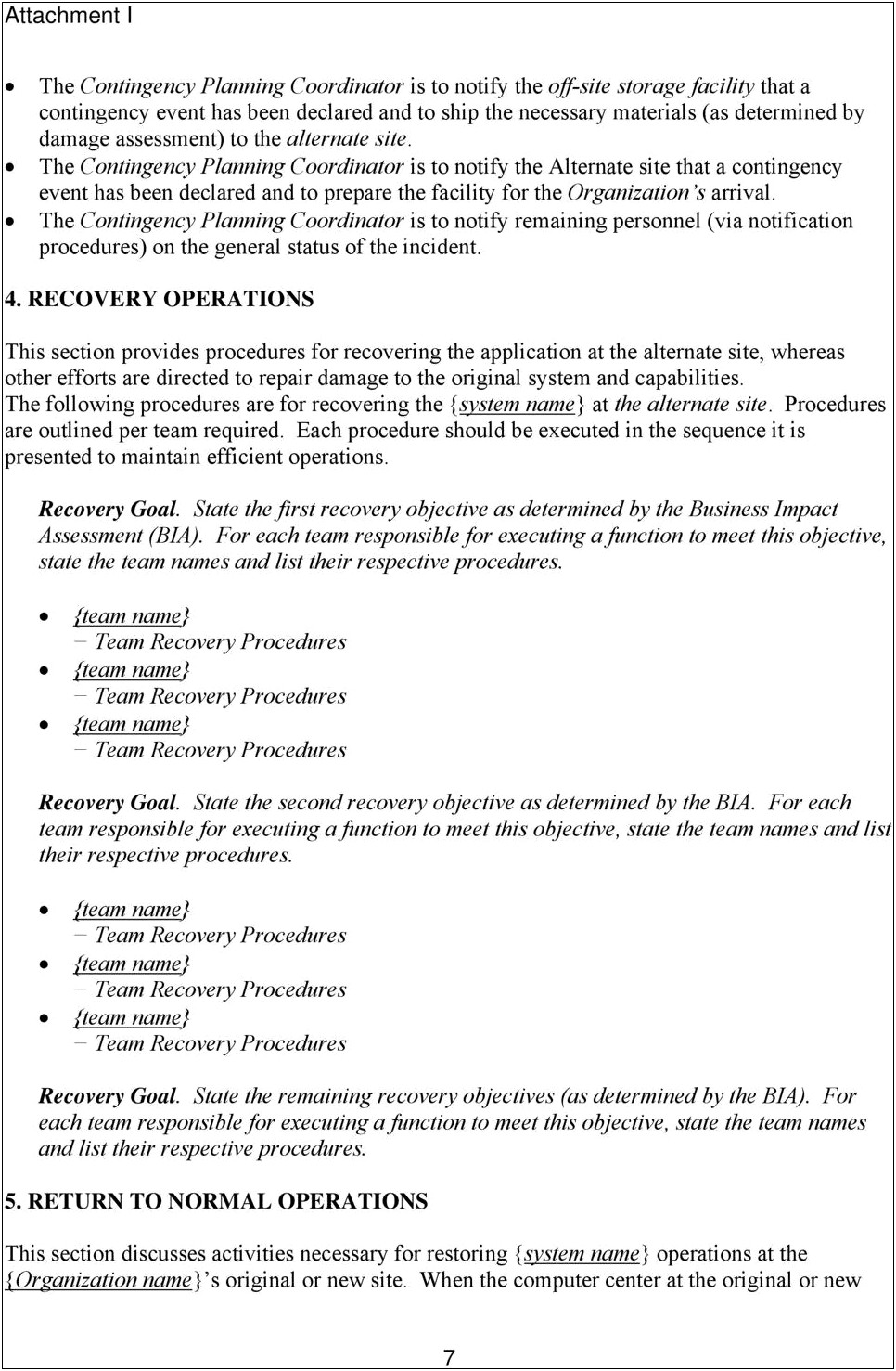 Dhs Attachment K It Contingency Plan Template