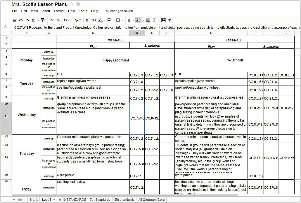 Dialy Lesson Plan Template Google Docs