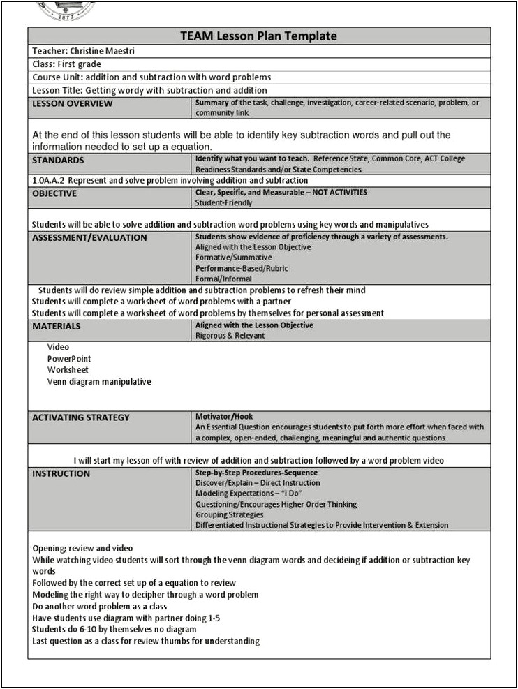 Differentiated Instruction Lesson Plan Template Pdf