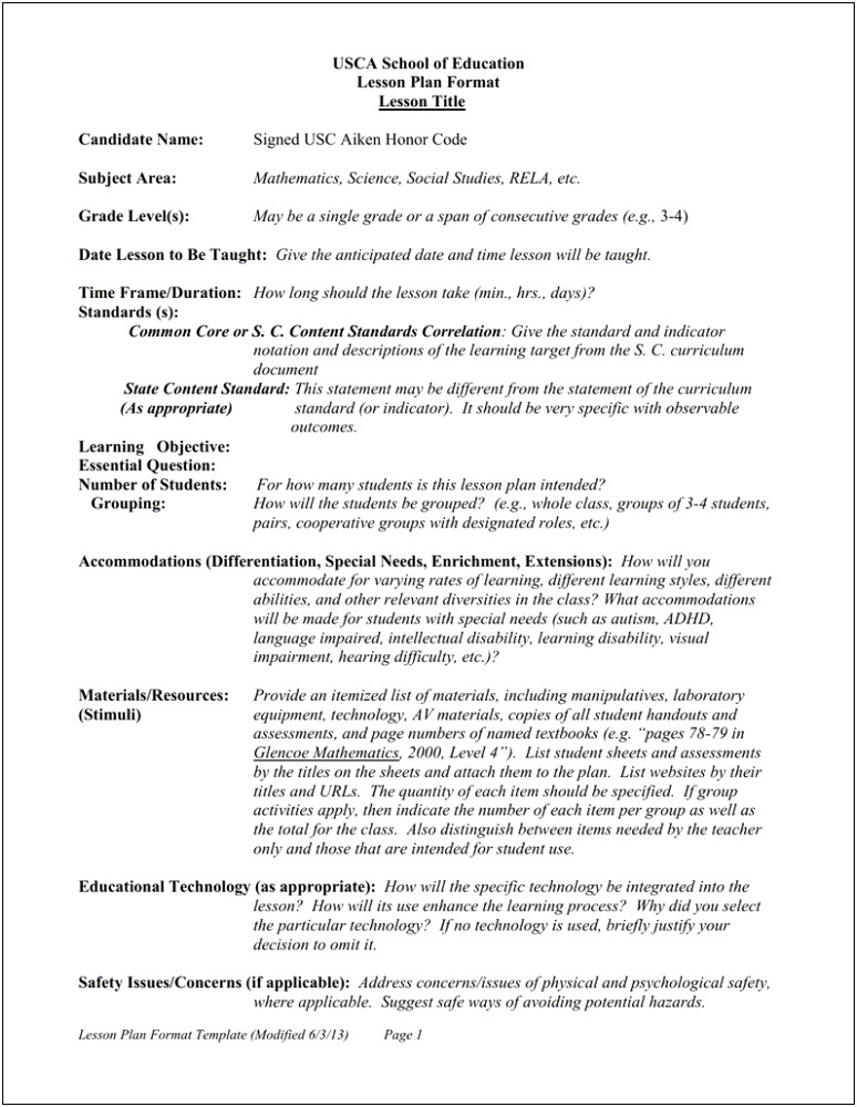 Differentiation In Math Lesson Plan Template