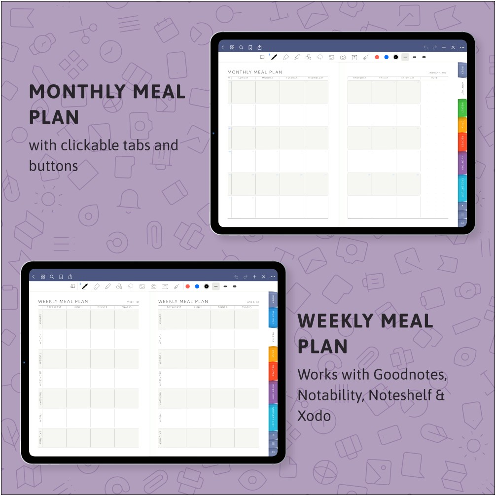 Digital Meal Planning Templates With Shopping List