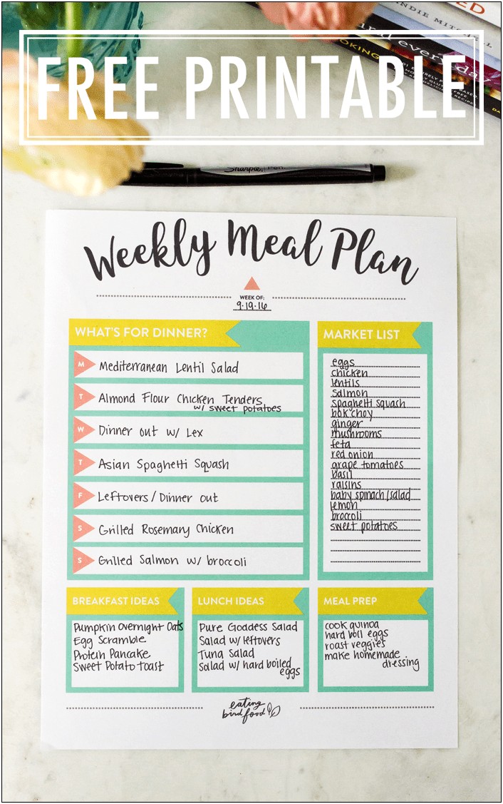 Dinner Plan For The Week Template