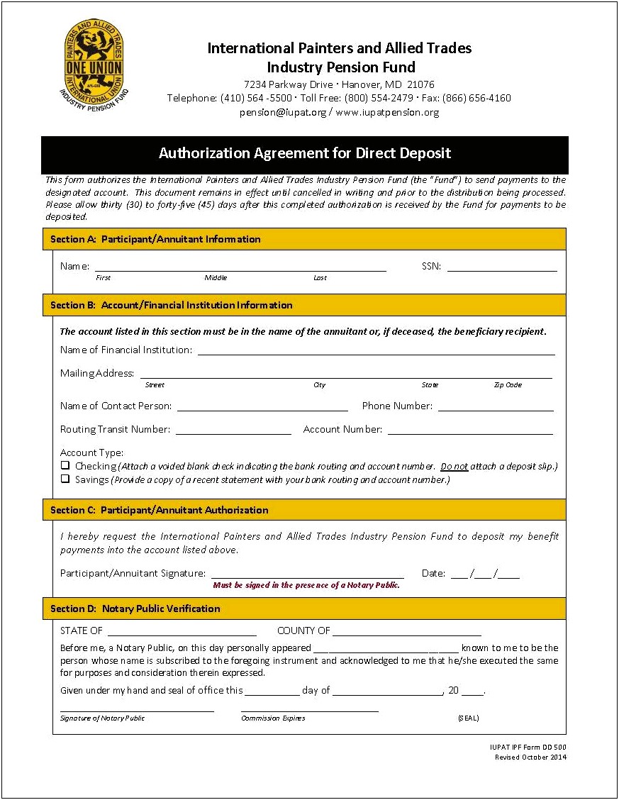 Direct Deposit Letter From Bank Template