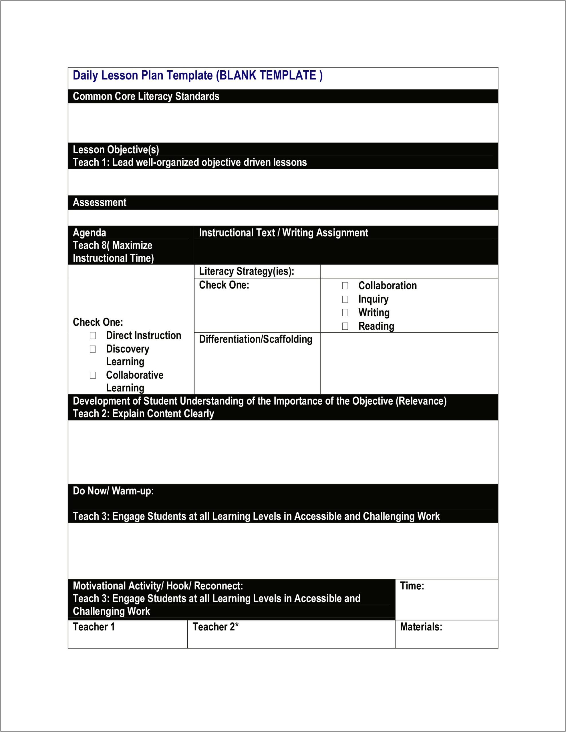 Direct Instruction Model Lesson Plan Template