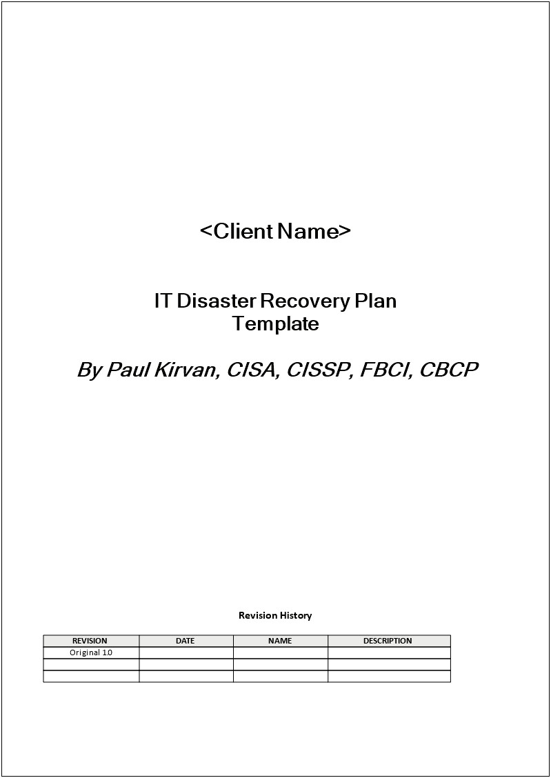 Disaster Recovery Plan Itil Foundation Template