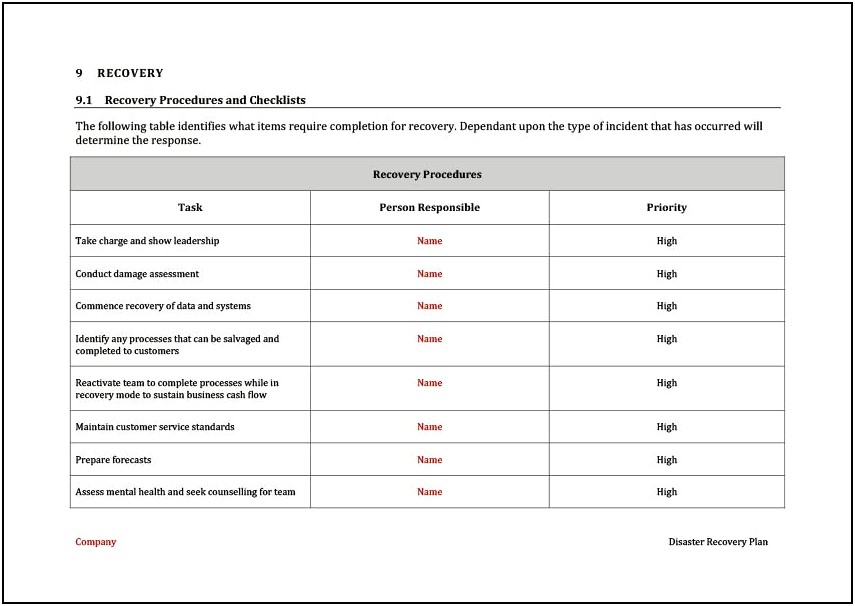 Disaster Recovery Plan Template Call Center