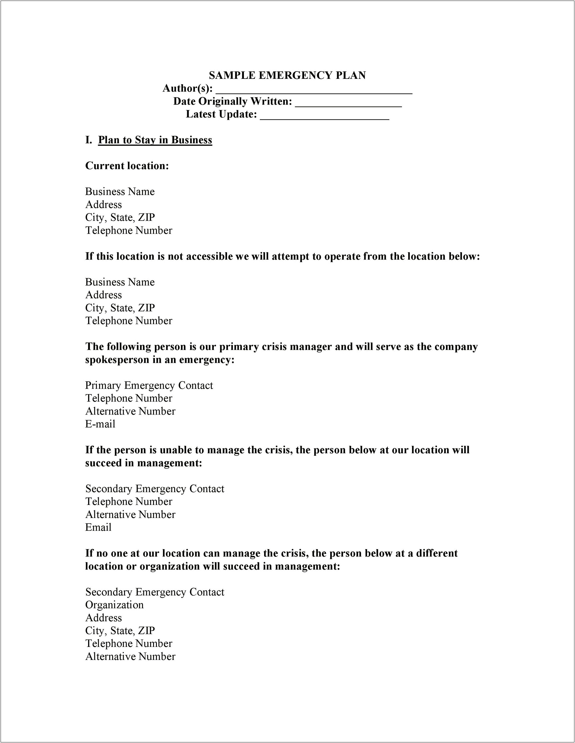 Disaster Recovery Plan Template For Medical Office