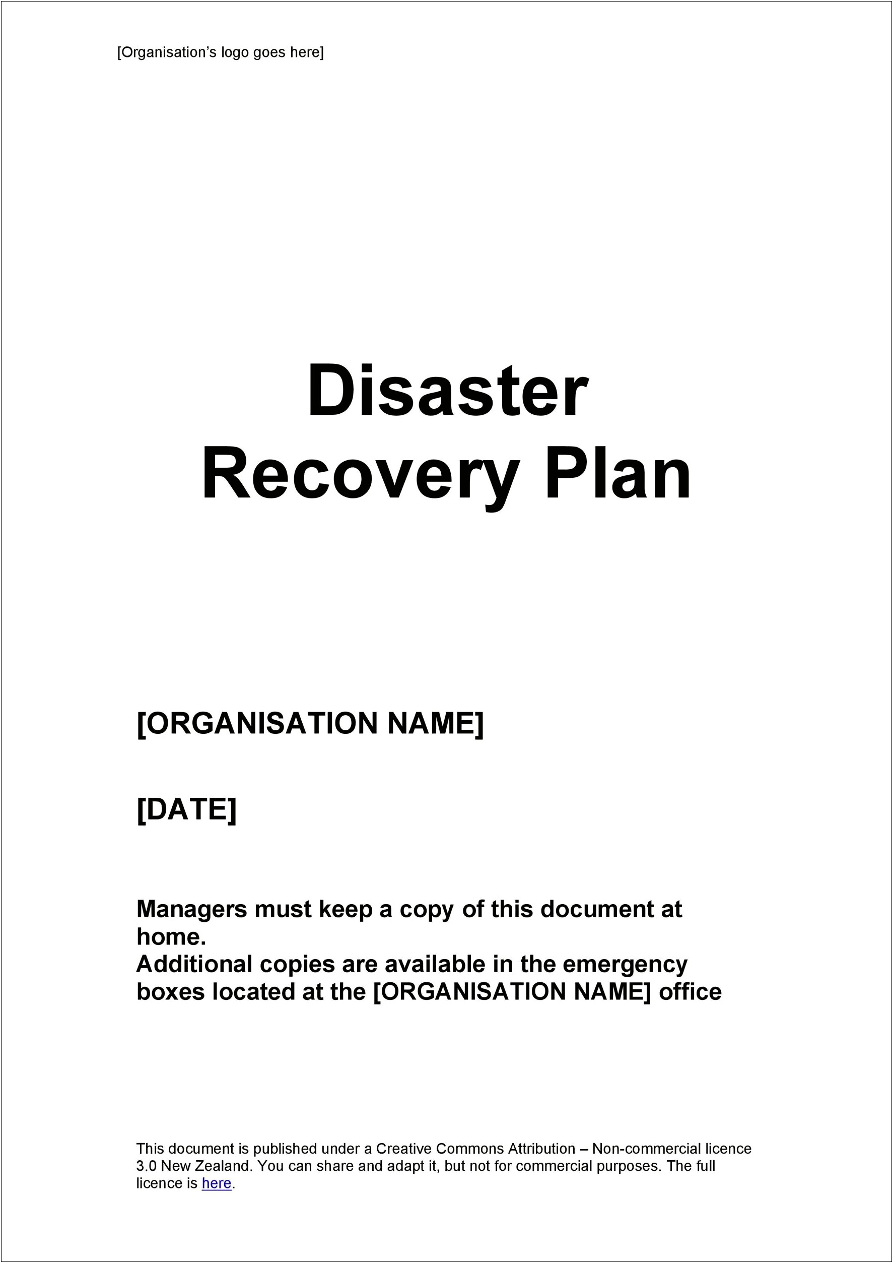 Disaster Recovery Plan Template Non Profit