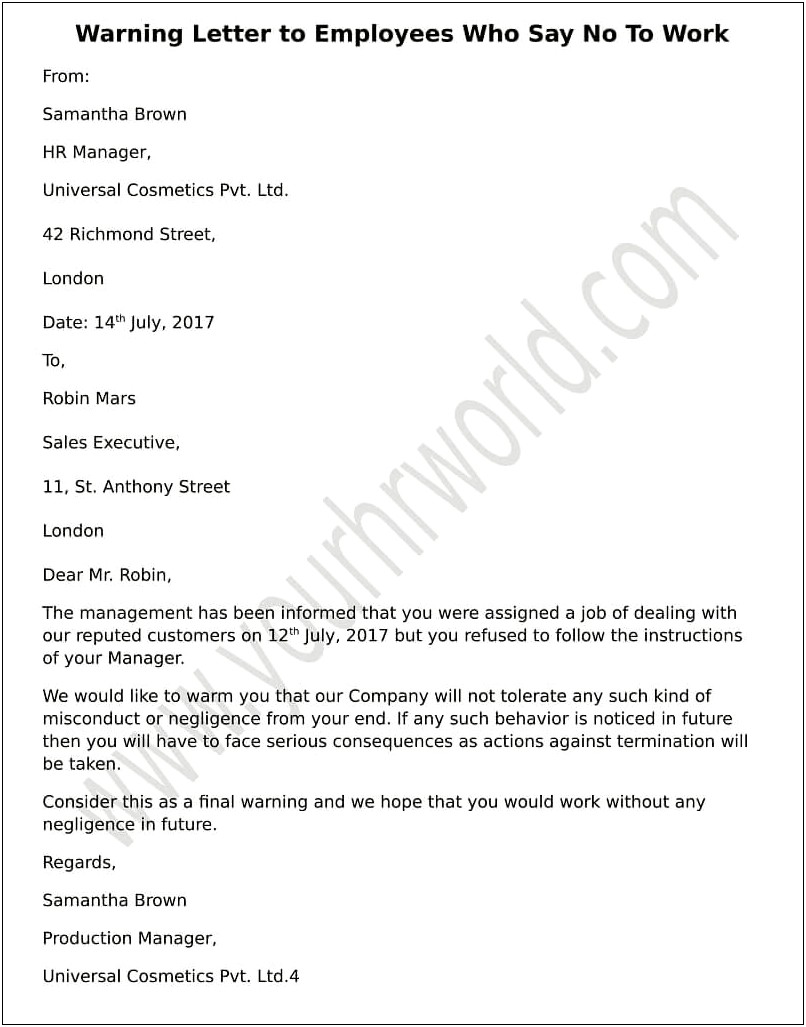 Disciplinary Action Letter For Misconduct Template