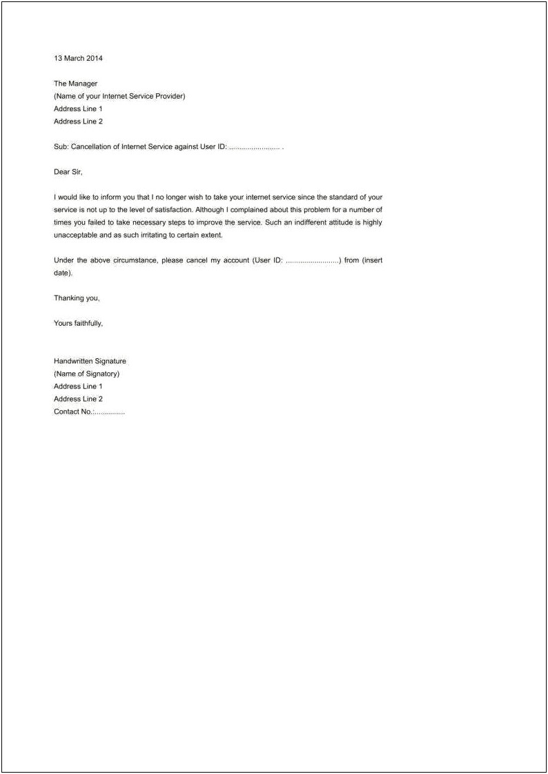 Dismissal Letter Under 2 Years Service Template