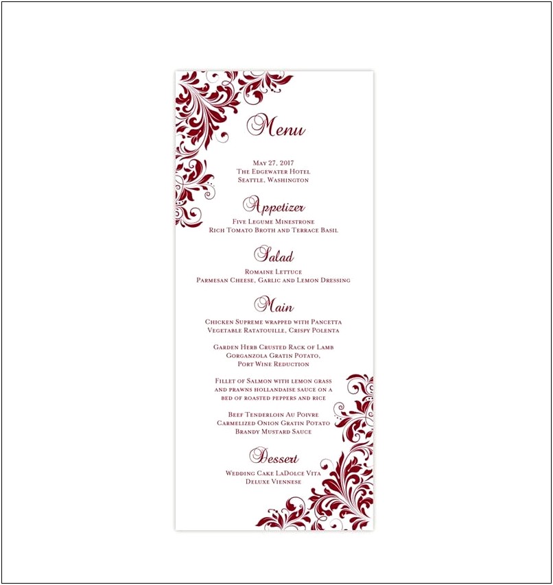 Diy Menu Cards For Weddings Template