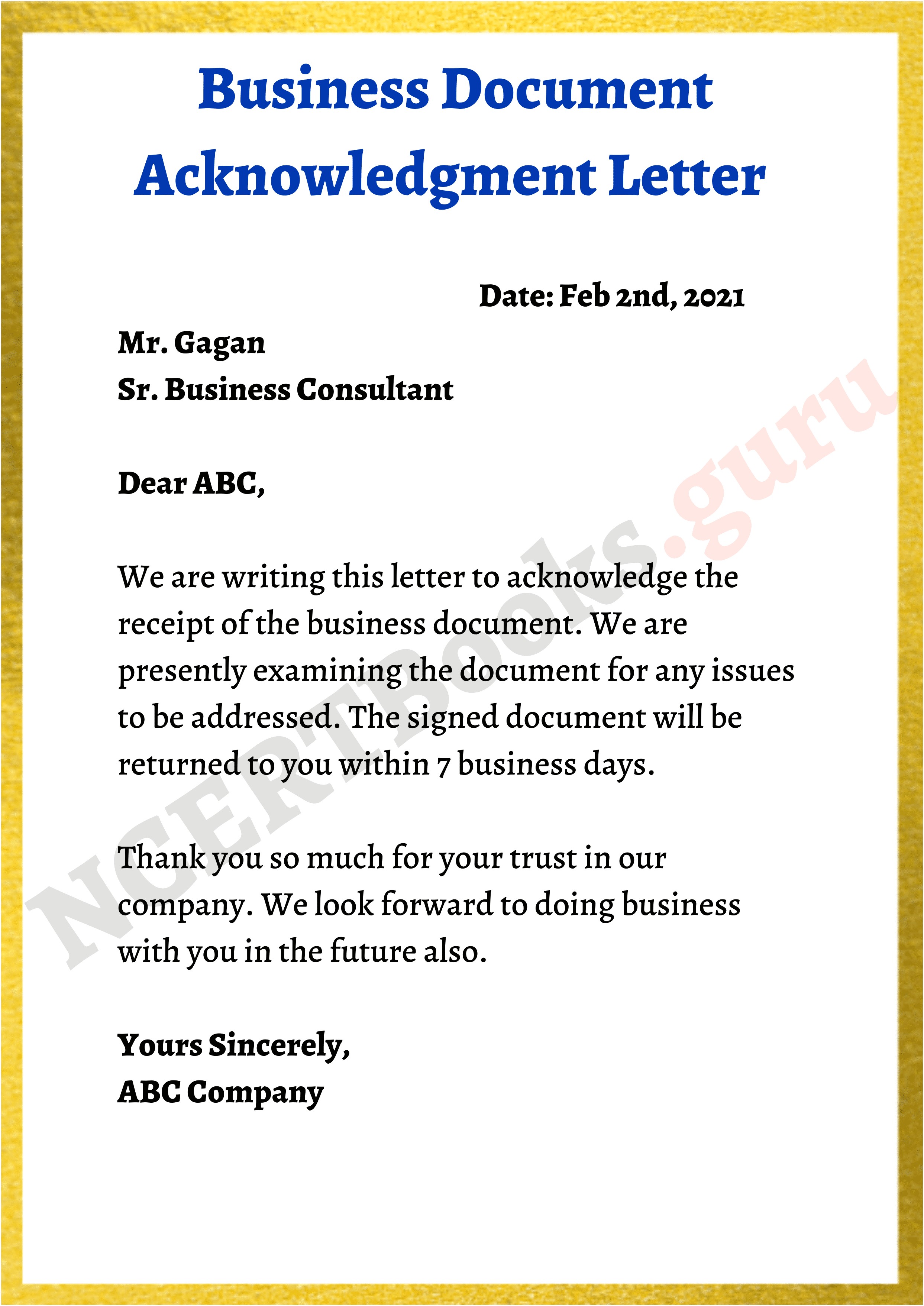 Doc Template Acknowledgement Receipt Sample Letter