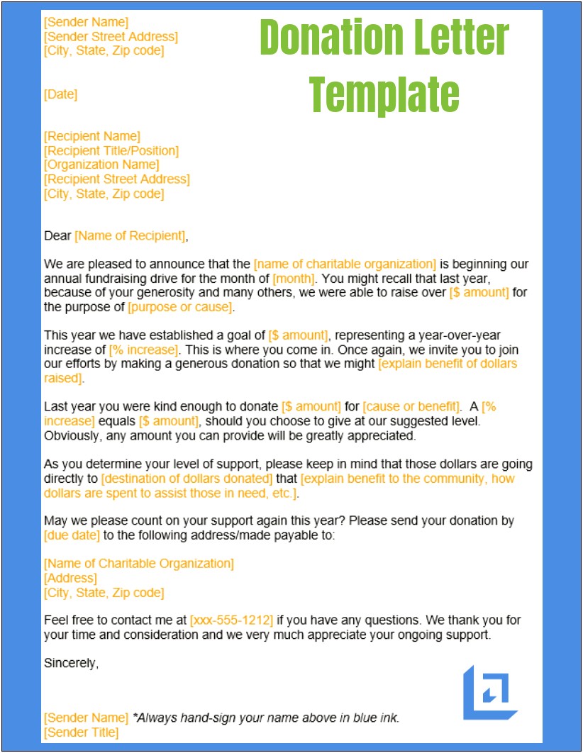 Donation In Your Name Template Letter