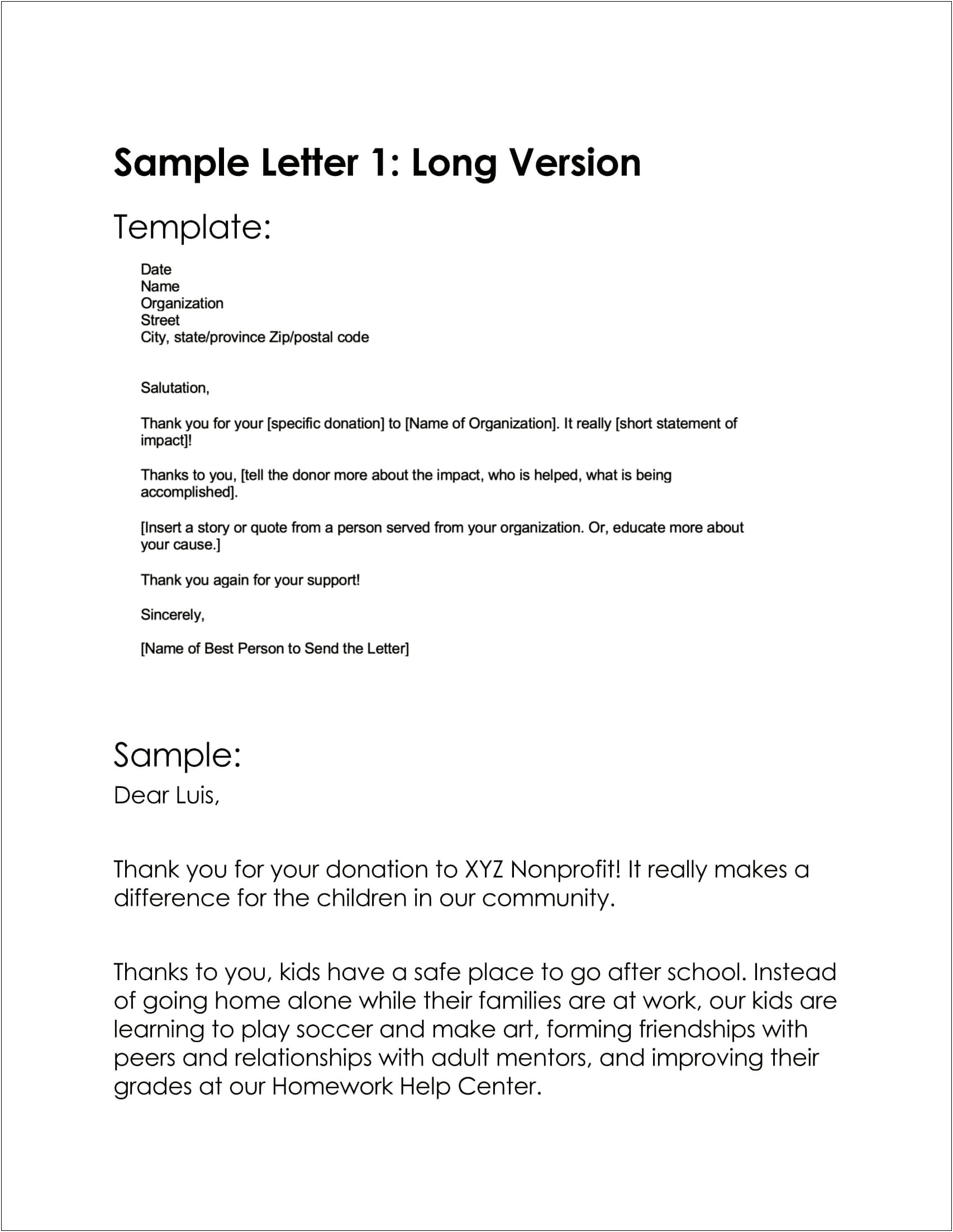 Donation Thank You Letter Non Profit Template