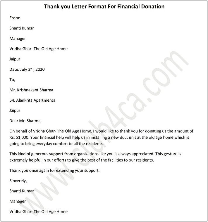 Donation Thank You Letter Template Pdf