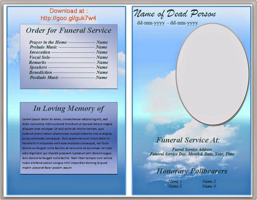 Dove Funeral Brochure Template Microsoft Word