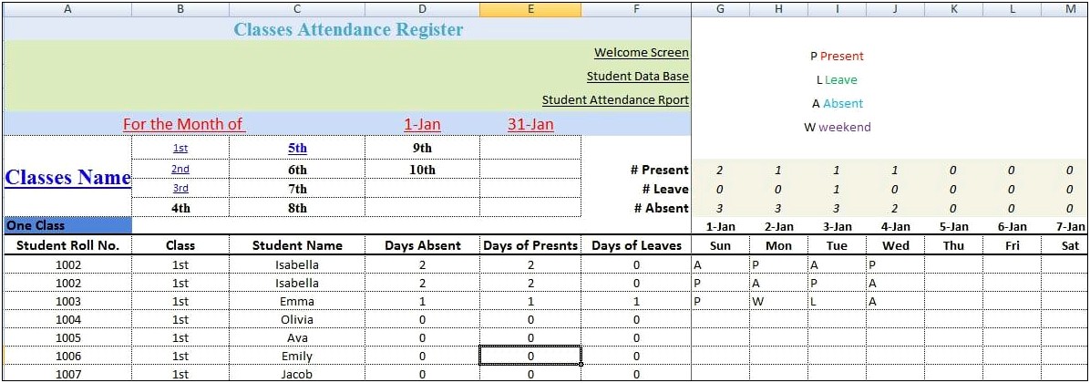 Download Student Monthly Attendance Report Template