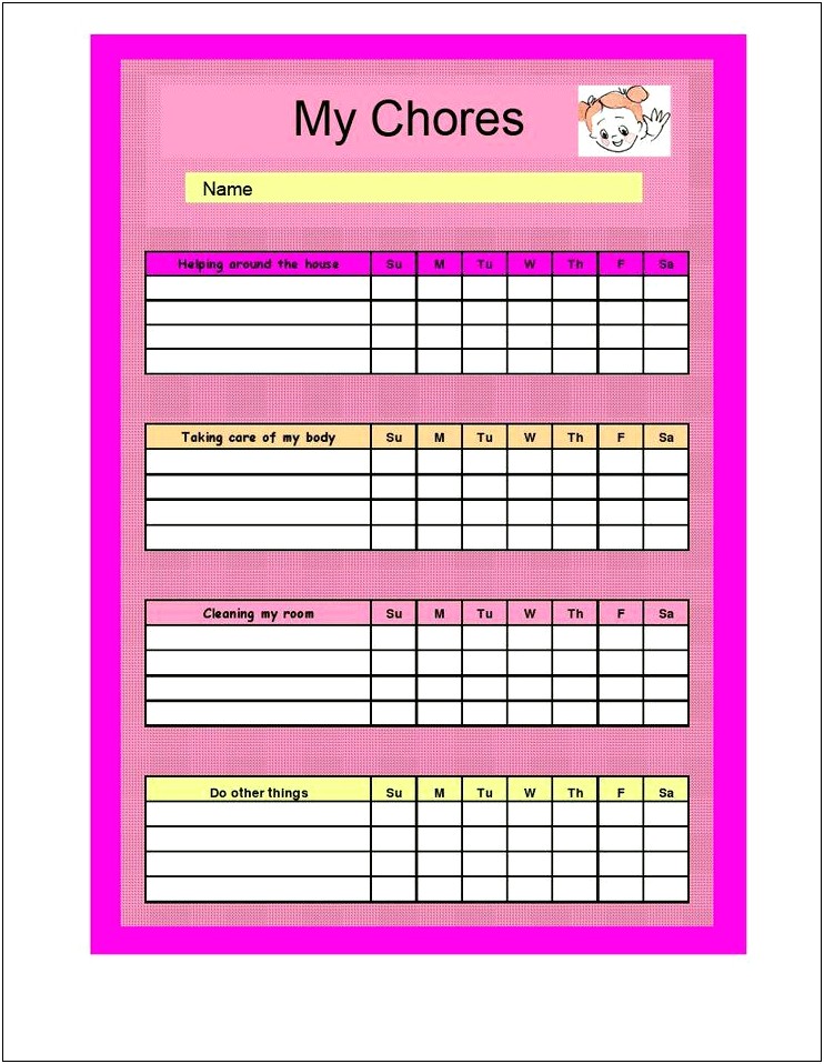 Download Template For Chores Around The House