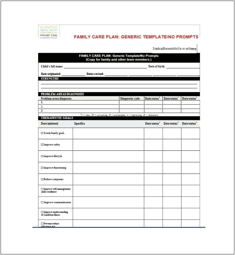 Downloadable Blank Mental Health Treatment Plan Template