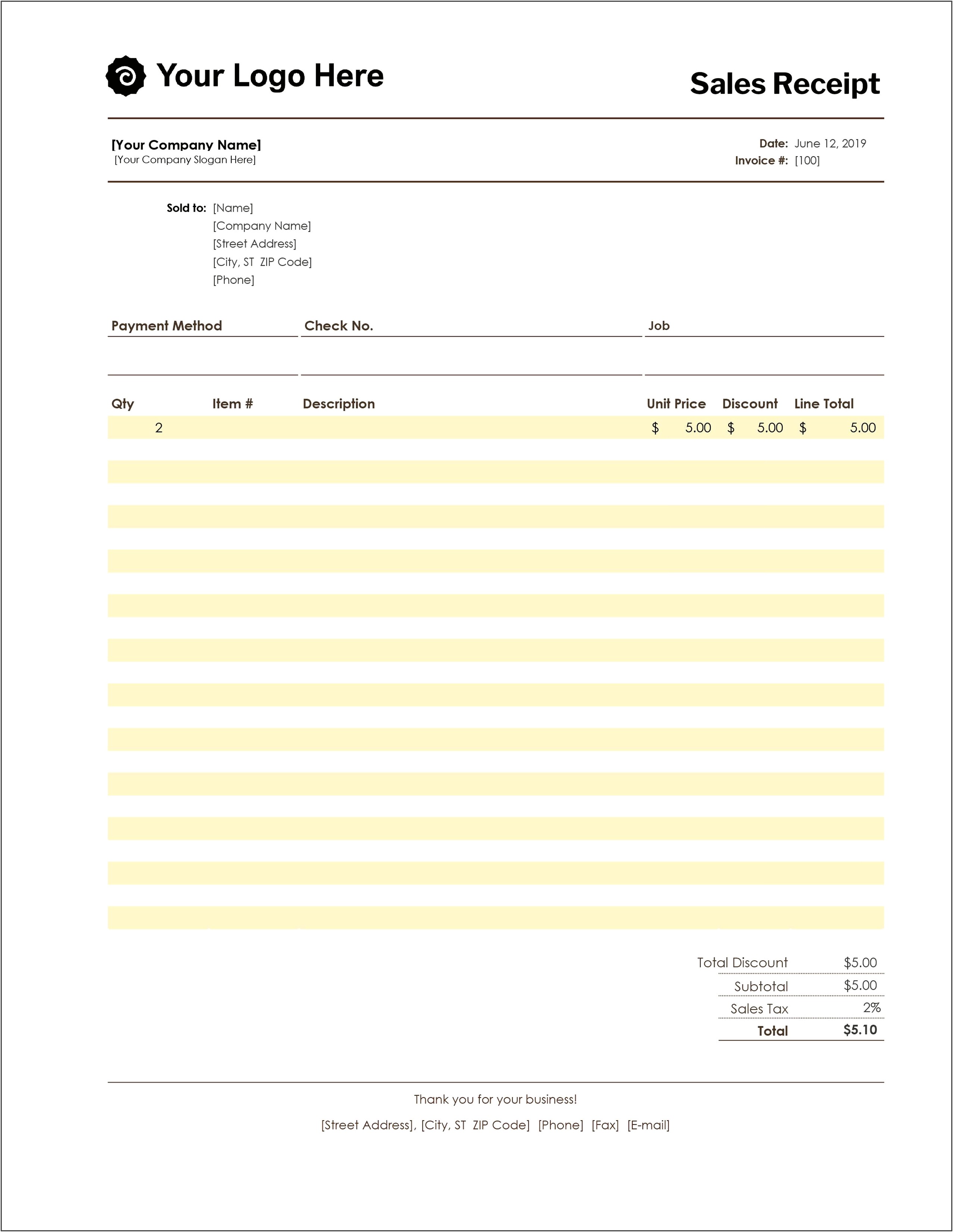 Downloadable Sales Receipt Template For Word