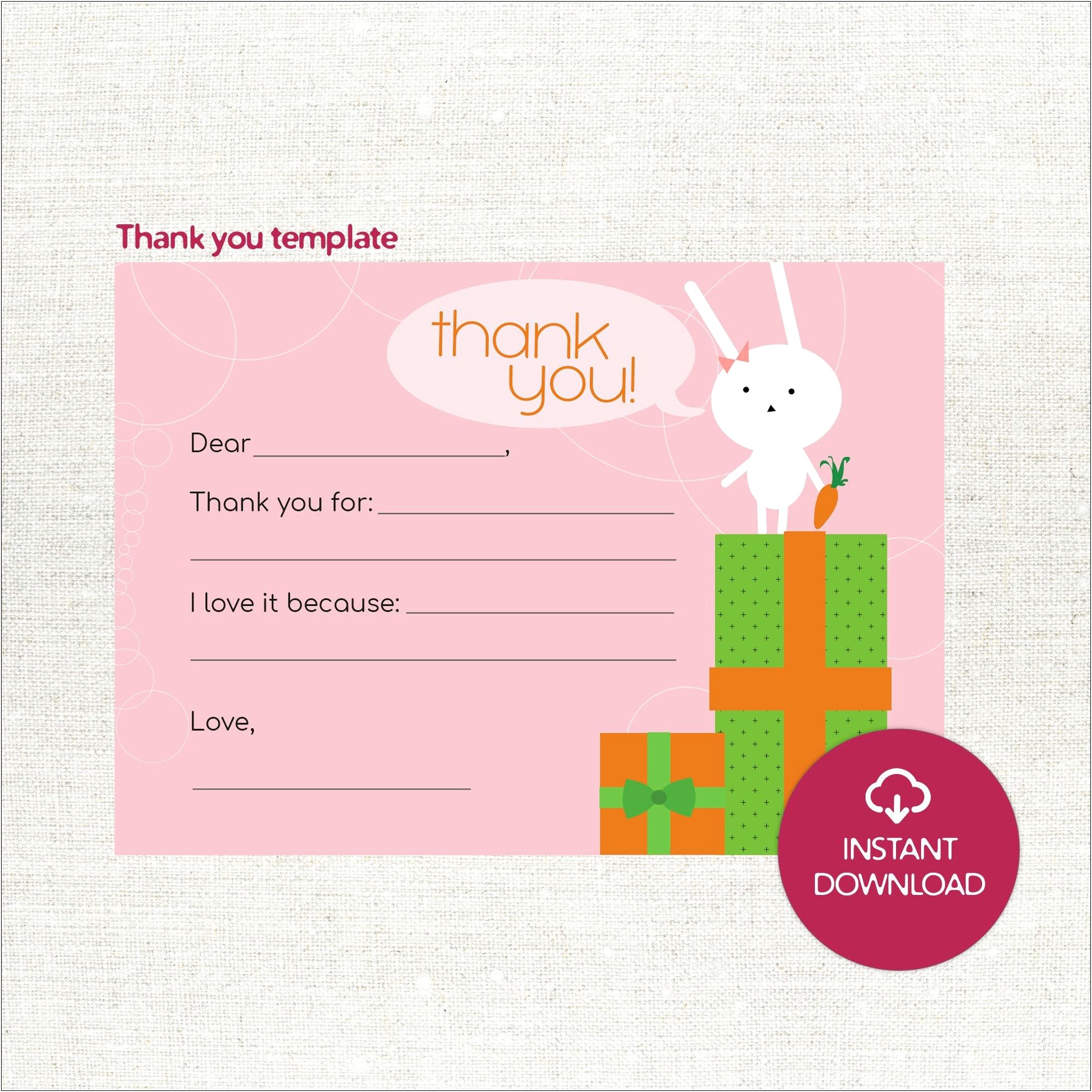 Downloadable Thank You Card Template For Kids