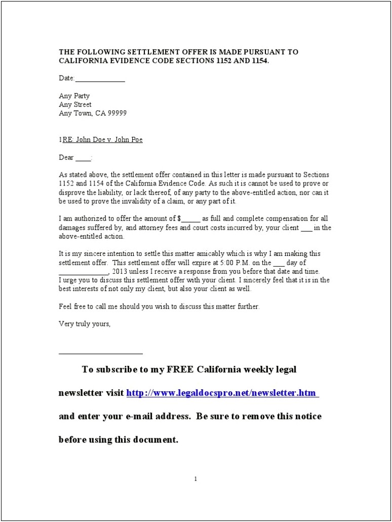 Duty To Settle Letter Template Defendant