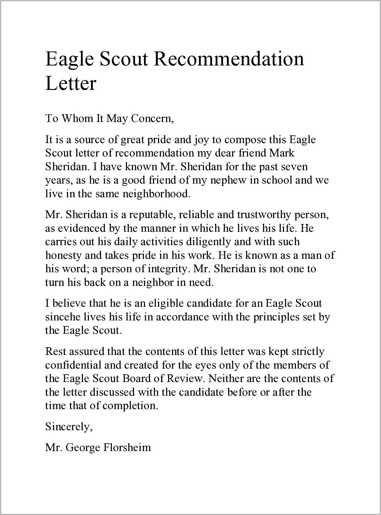 Eagle Scout Application Reference Letter Templates