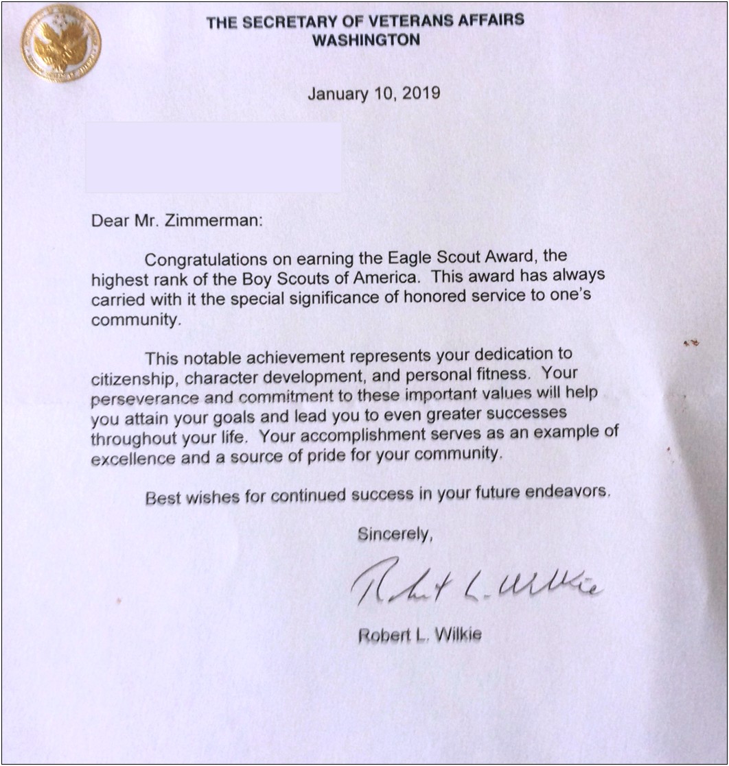 Eagle Scout Letter Of Congratulations Template